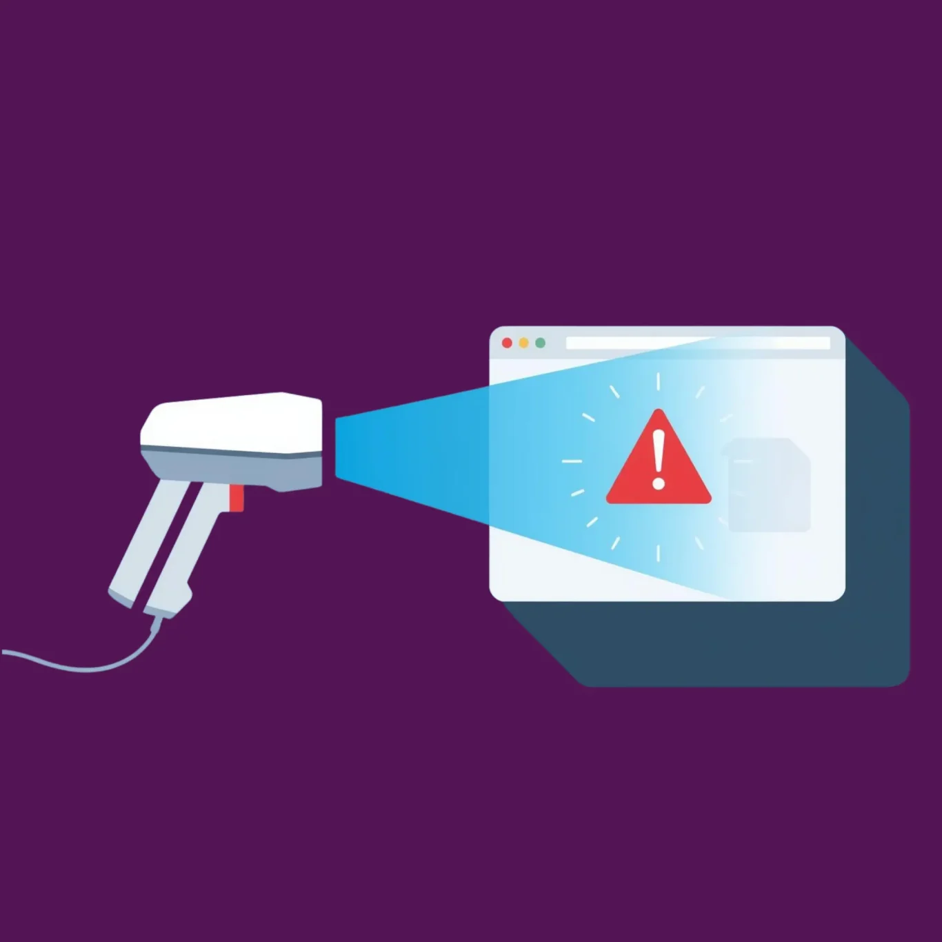 SHINDOD – Sicherheitsprüfung durch Datenschutz-Scanner der IT-Recht Kanzlei Illustration eines Datenschutz-Scanners mit Warnsymbol – SHINDOD prüft die Webseite regelmäßig auf Risiken, ohne Kundendaten zu berühren