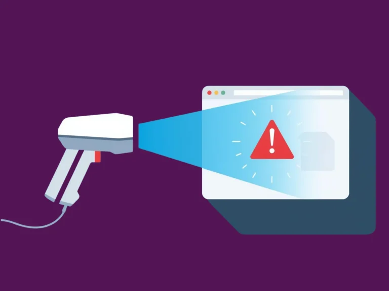SHINDOD – Sicherheitsprüfung durch Datenschutz-Scanner der IT-Recht Kanzlei Illustration eines Datenschutz-Scanners mit Warnsymbol – SHINDOD prüft die Webseite regelmäßig auf Risiken, ohne Kundendaten zu berühren